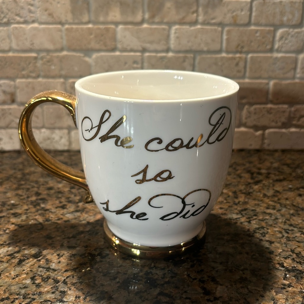 NEW She Could So She Did White Gold Mug
